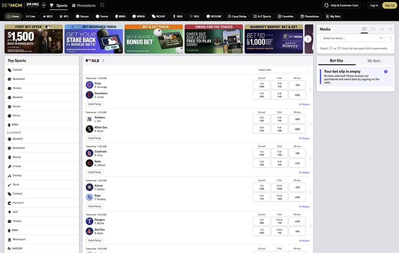 The betMGM user interface.