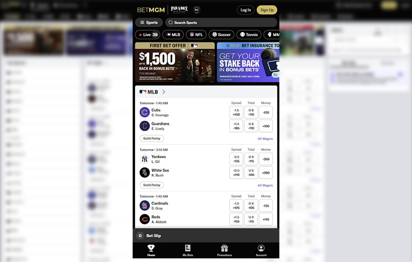 The betMGM mobile interface.