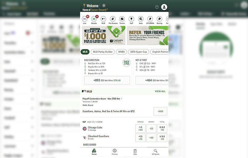 The Caesars mobile interface.